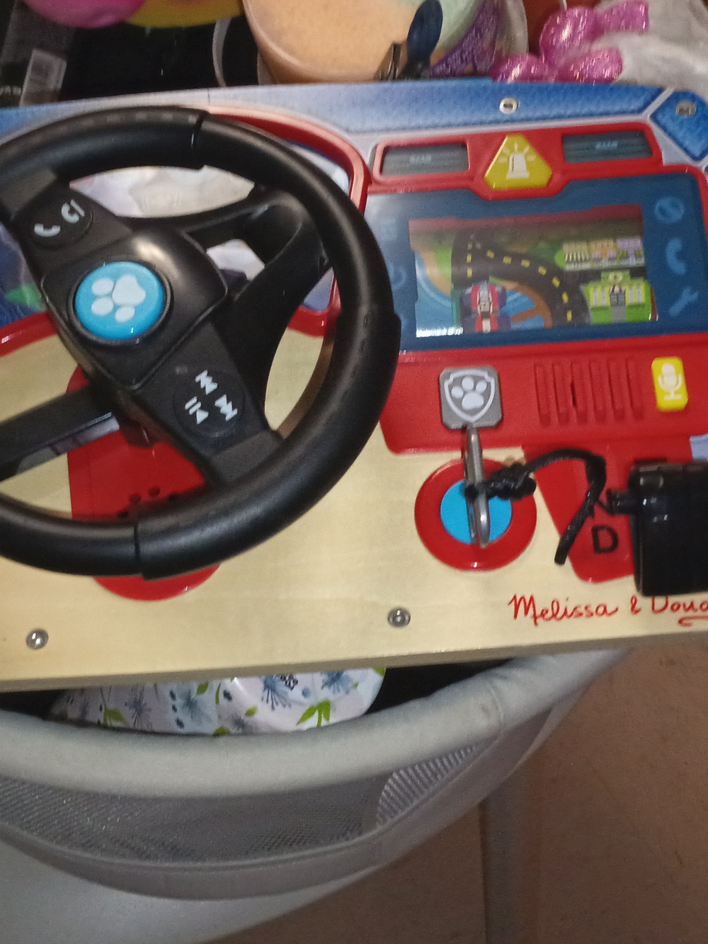 Melissa & Doug Black and Red Wooden Steering Wheel Activity Toy Console